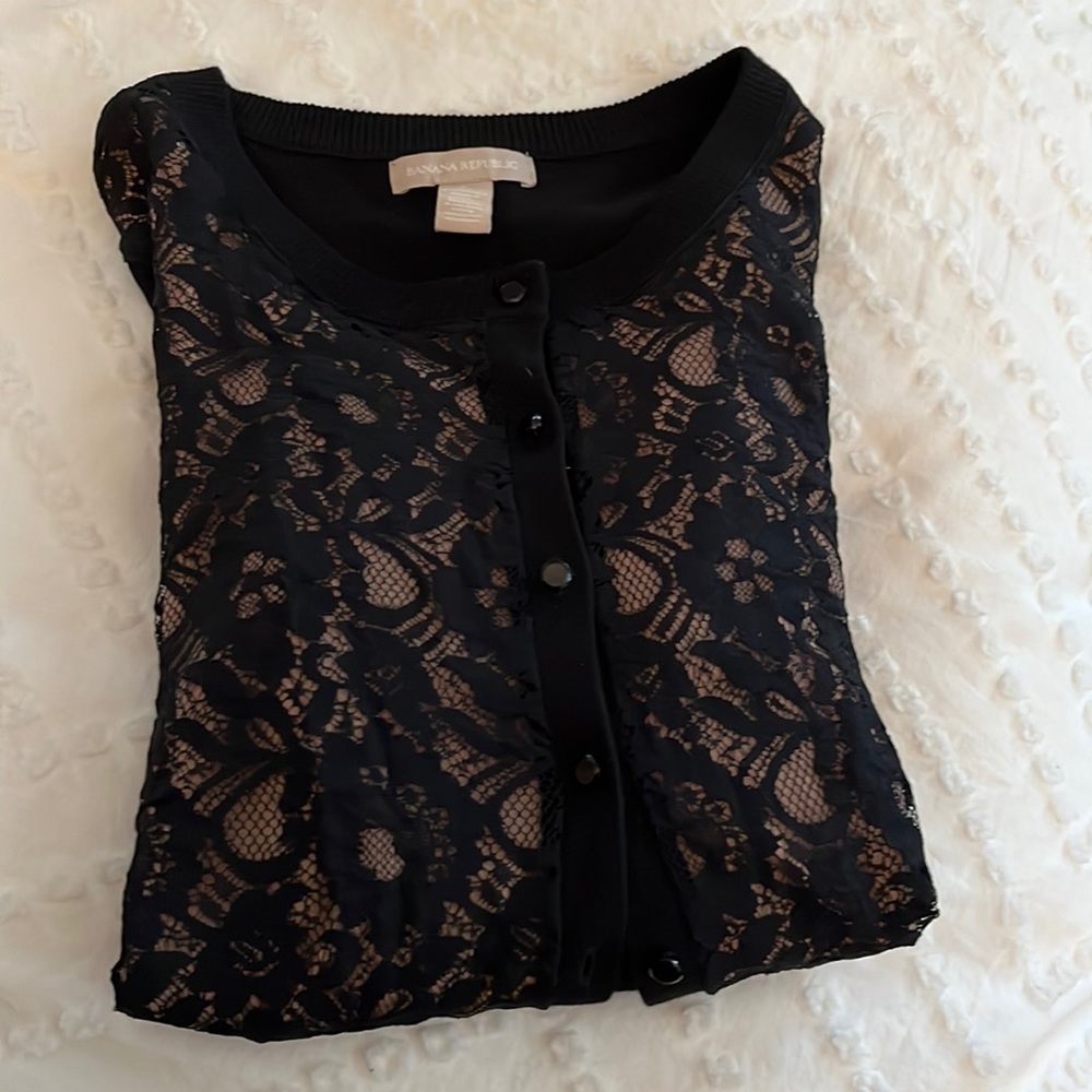 Black button cardigan - lace front
